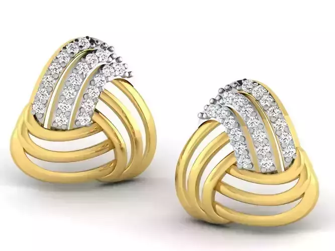 Triangle Shaped Golden Earrings With Diamonds 