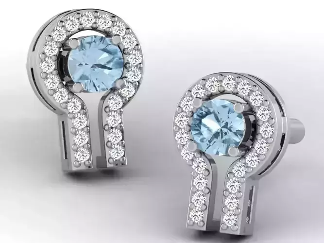 Round Ear Studs With Diamonds and Gem