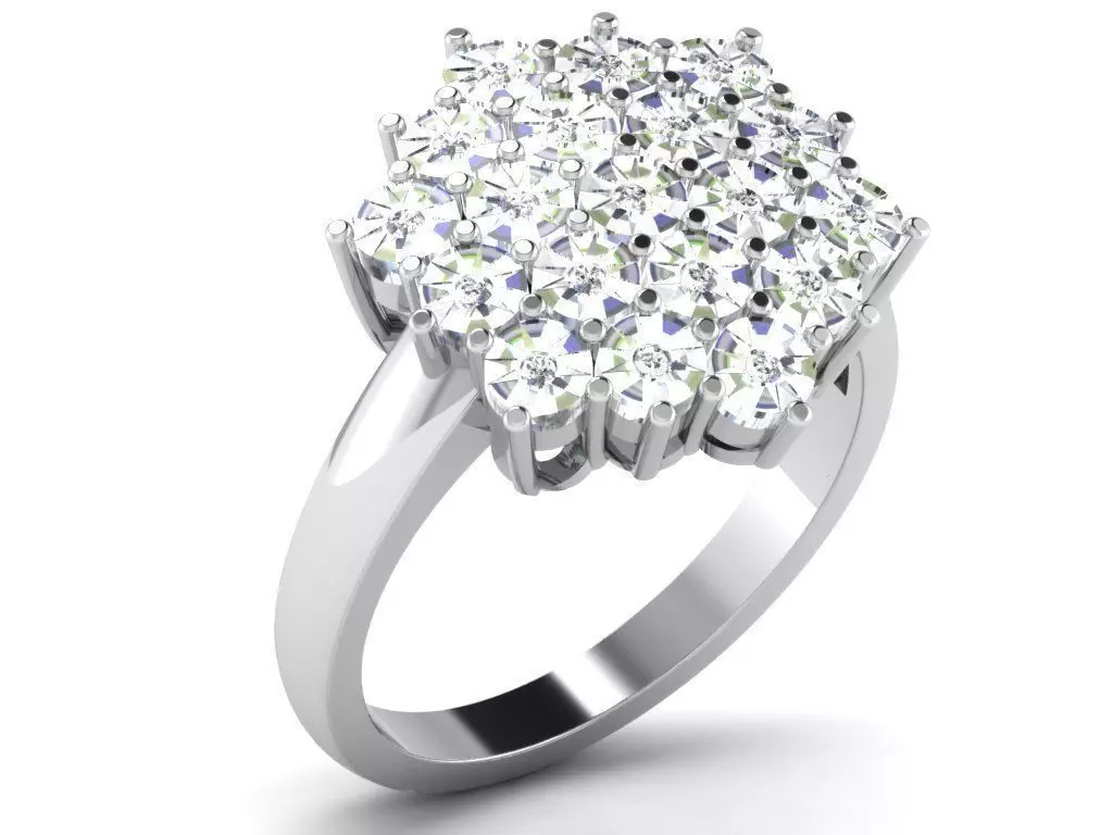 Hexagond Shaped Cluster Ring With Diamonds 3D print model_0