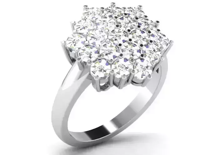 Hexagond Shaped Cluster Ring With Diamonds