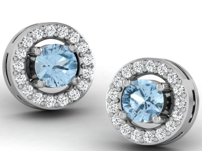 Round Halo Ear Studs With Gem 1 3D print model