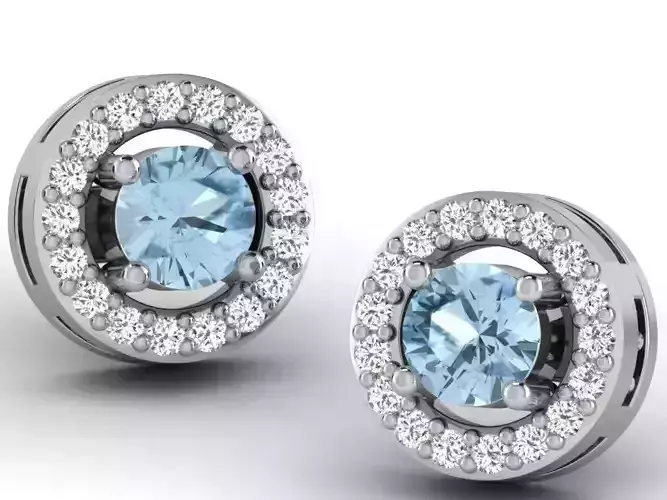 Round Halo Ear Studs With Gem 1 3D print model