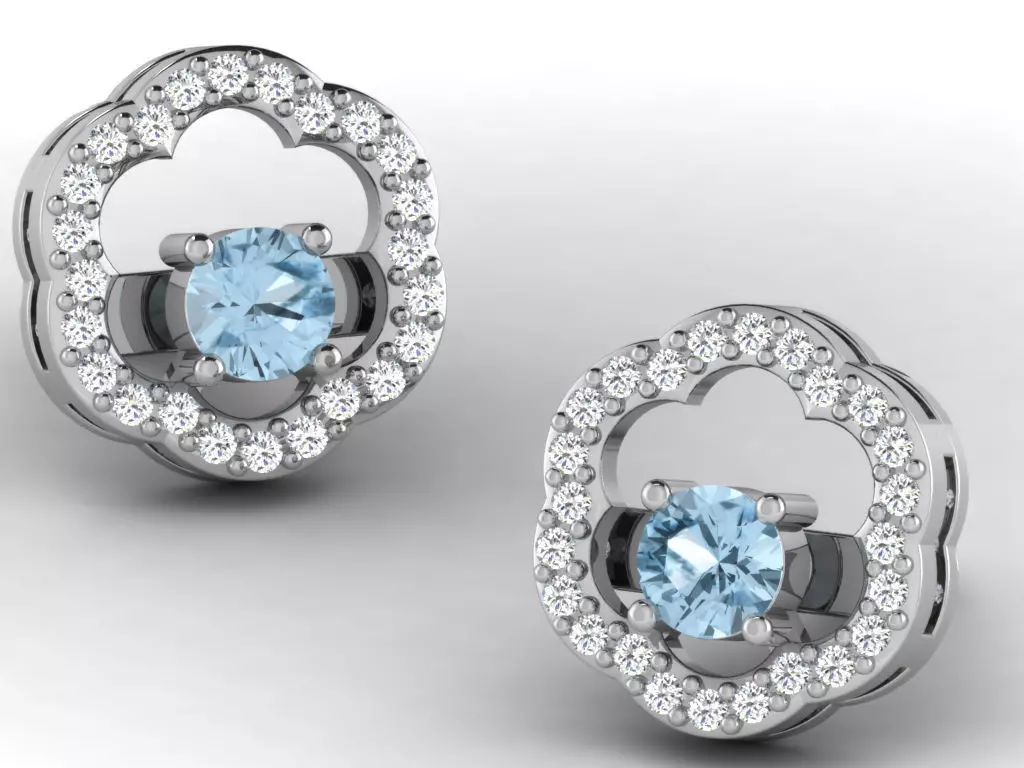 Flower Shaped Ear Studs With Gemstone 3D print model_0