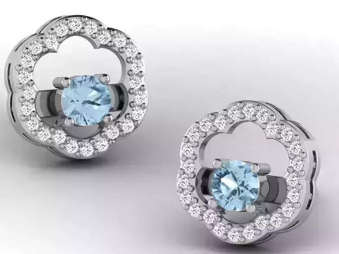 Flower Shaped Ear Studs With Gemstone