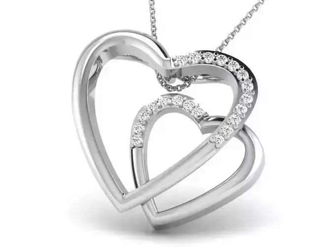 Heart Shaped Silver Pendant With Diamonds