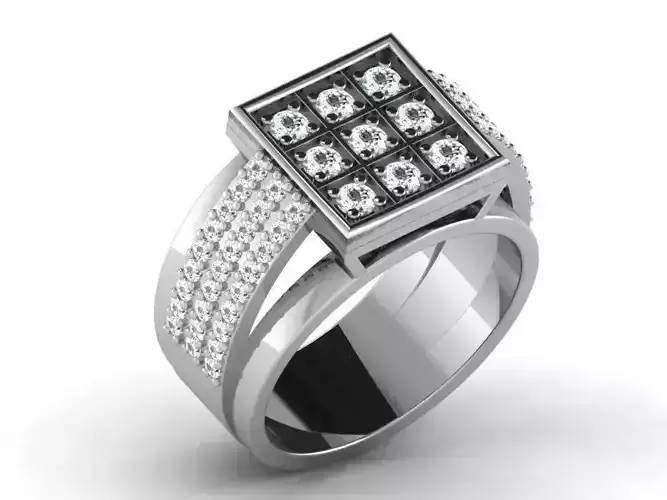 Square Silver Grid Ring With Diamonds 1