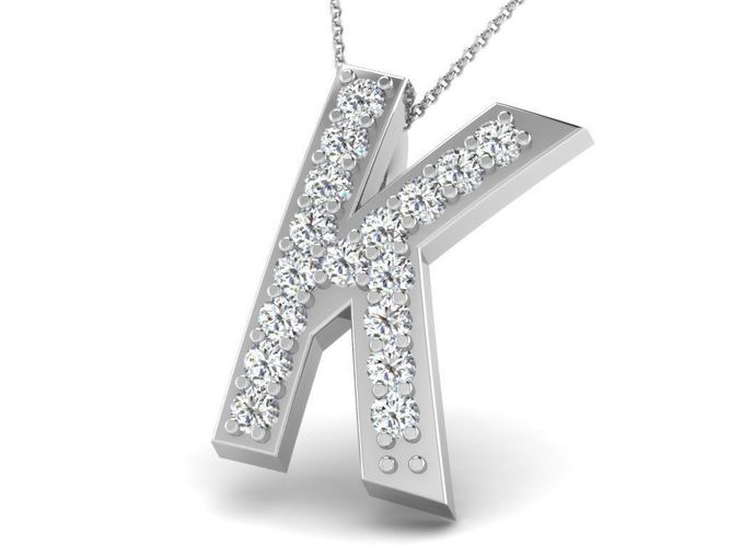 K Text Script Pendant With Diamonds 3D print model