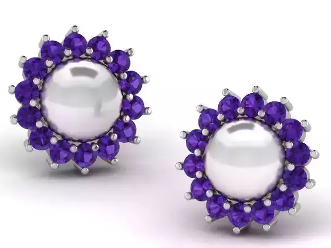 Flower Shaped Ear Stud With Pearl