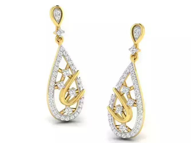 Drop Shape Drop Earrings With Diamonds 1 3D print model