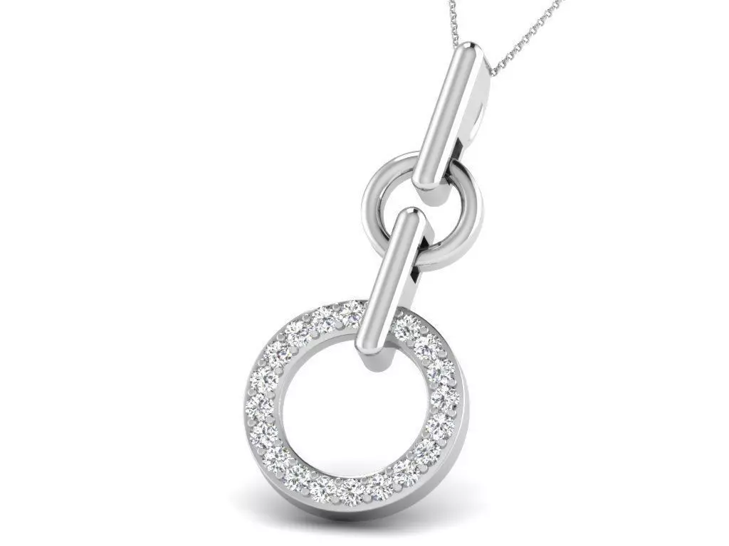 Silver Round Pendant With Diamonds 3D print model_0
