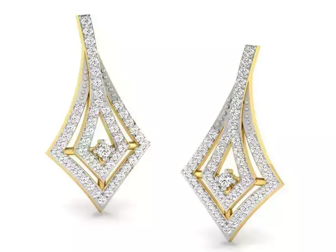 Kite Shape Golden Earrings With Diamonds