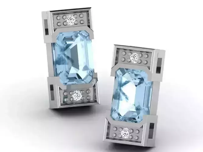 Brick Shaped Ear Studs With Gems