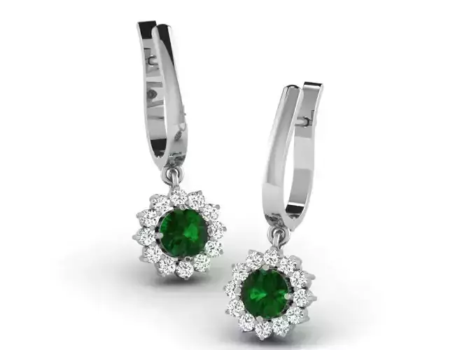 Flower Shaped Earrings With Emeralds