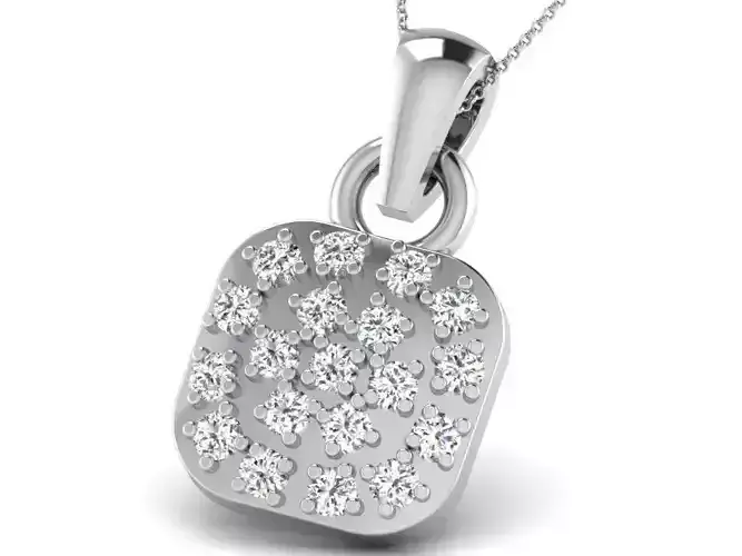 Square Silver Pendant With Diamonds
