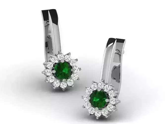 Flower Shaped Earrings With Emeralds 2