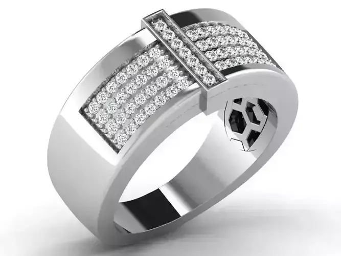 Silver Grid Ring With Diamonds