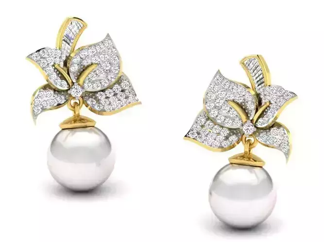 Floral Drop Earrings With Pearl