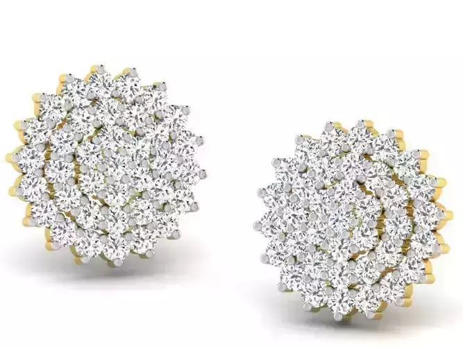 Flower Shaped Golden Ear Studs With Diamonds 1