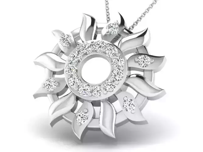 Flower Shaped Silver Pendant With Diamonds