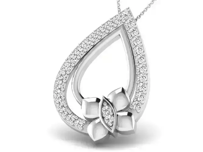 Drop Shape Silver Pendant With Diamonds