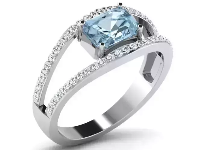 Silver Ring With Diamonds And Gem