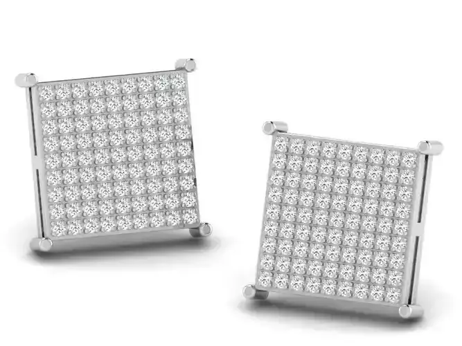 Square Shaped Ear Studs With Diamonds 2