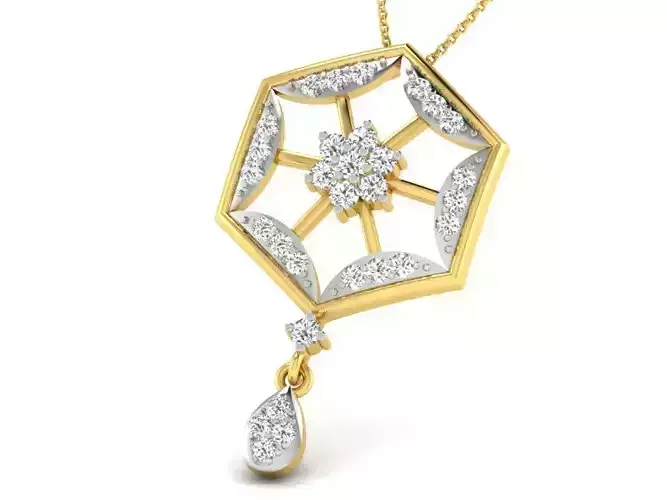 Hexagon Shaped Golden Pendant With Diamonds