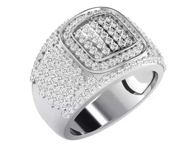 Wide Silver Grid Ring With Diamonds