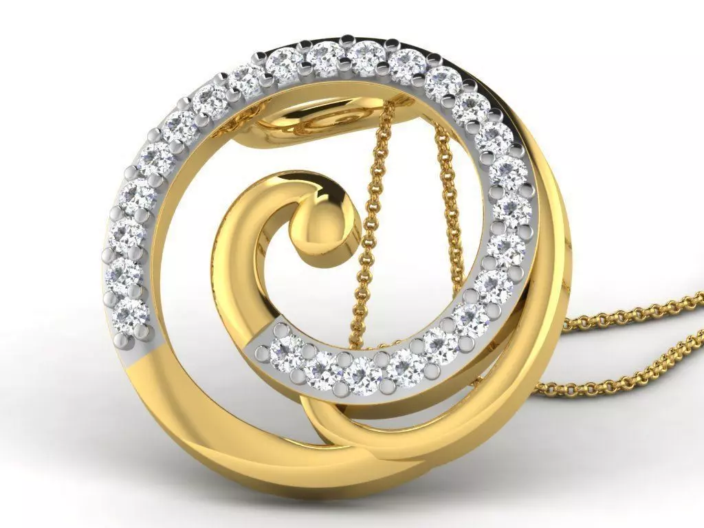 Round Shaped Golden Pendant With Diamonds 8 3D print model_0