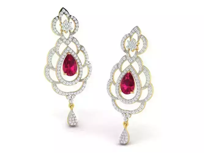 Floral Design Drop Earrings With Gem  3D print model