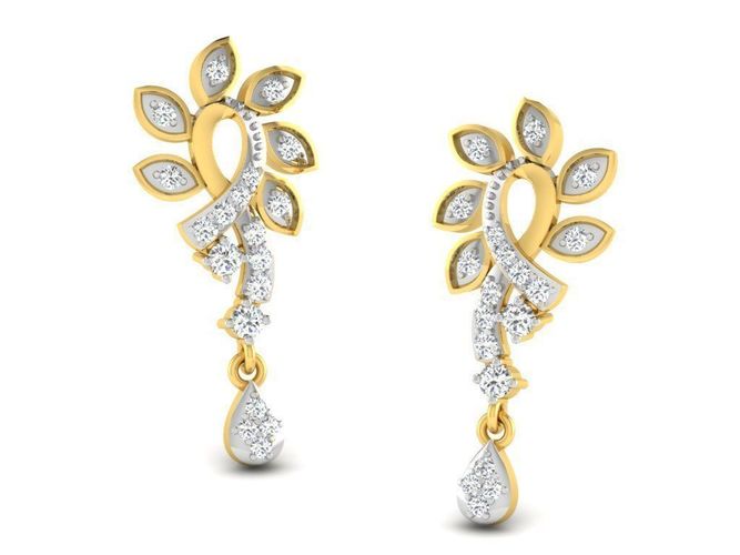 Floral Design Drop Earrings With Diamonds  2 3D print model
