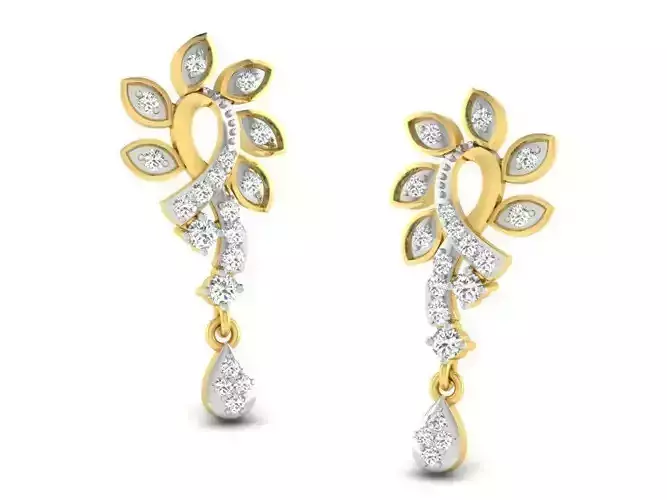 Floral Design Drop Earrings With Diamonds  2 3D print model