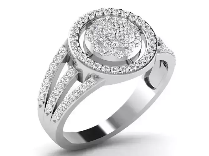 Round Cluster Ring With Diamonds 