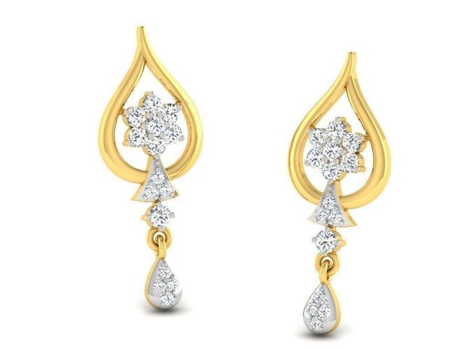 Drop Shape Golden Drop Earrings With Diamonds  3D print model