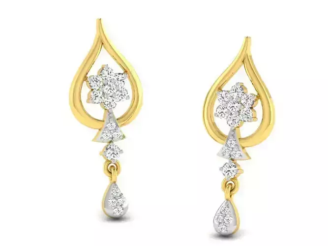 Drop Shape Golden Drop Earrings With Diamonds  3D print model
