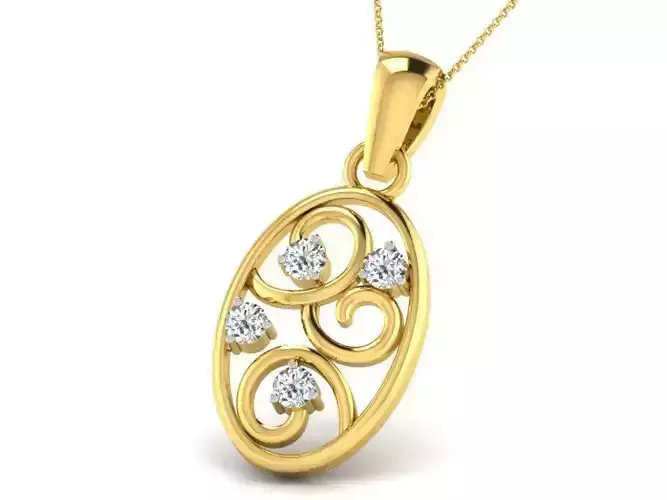 Oval Shaped Golden Pendant With Diamonds 9