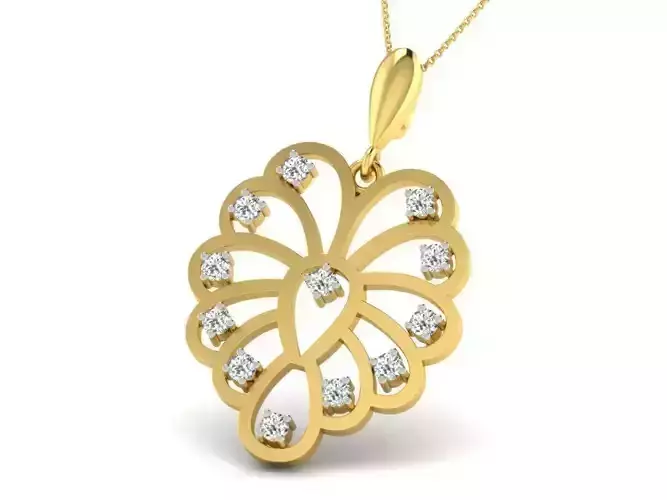 Flower Shaped Golden Pendant With Diamonds 9