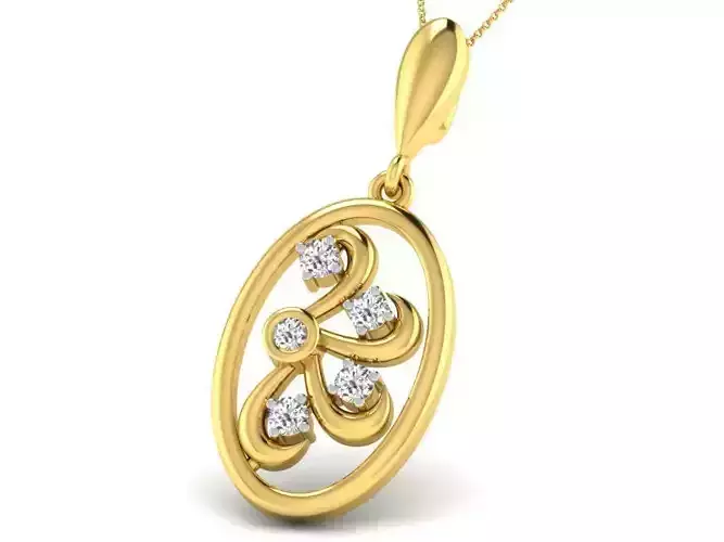 Oval Shaped Golden Pendant With Diamonds 10