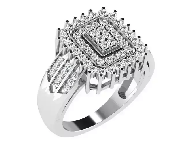 Square Silver Ring with Diamonds