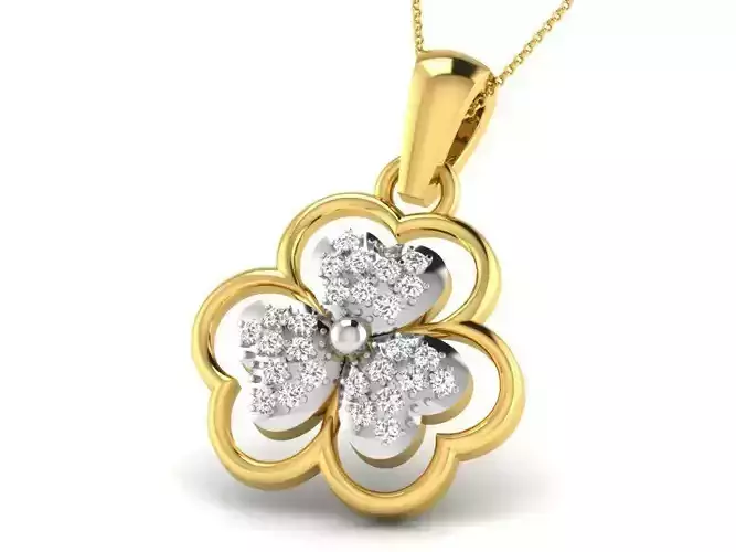 Flower Shaped Golden Pendant With Diamonds 10