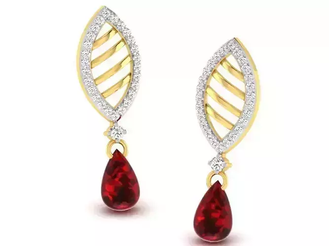Marquise Shaped Golden Drop Earrings With Diamonds