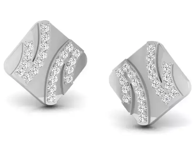 Square Shaped Ear Studs With Diamonds 5