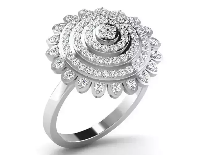 Large Flower Shaped Silver Ring With Diamonds