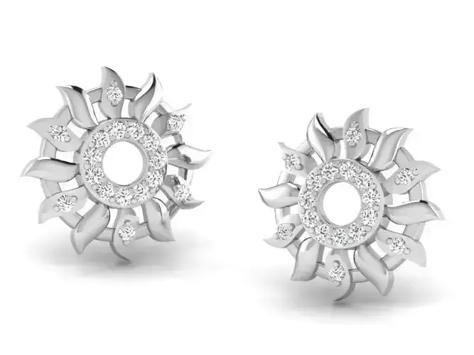 Flower Shaped Ear Studs With Diamonds 13