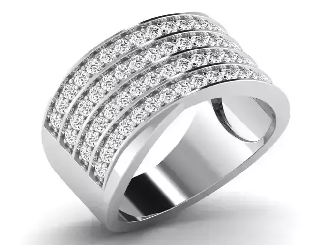 Silver Wide Grid Ring With Diamonds
