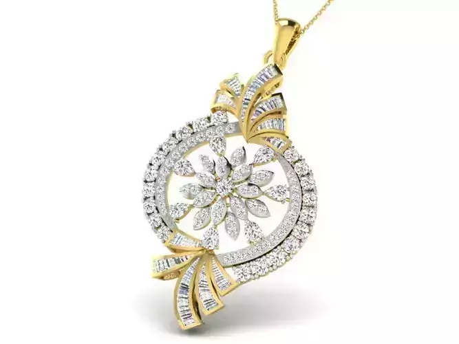 Round Golden Pendant With Diamonds 20