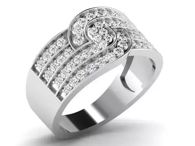 Wide Silver Ring With Diamonds