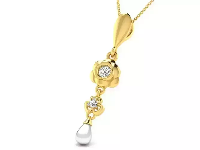 Golden Floral Pendant With Pearl 1