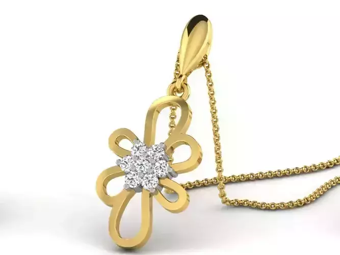 Flower Shaped Golden Pendant With Diamonds 11