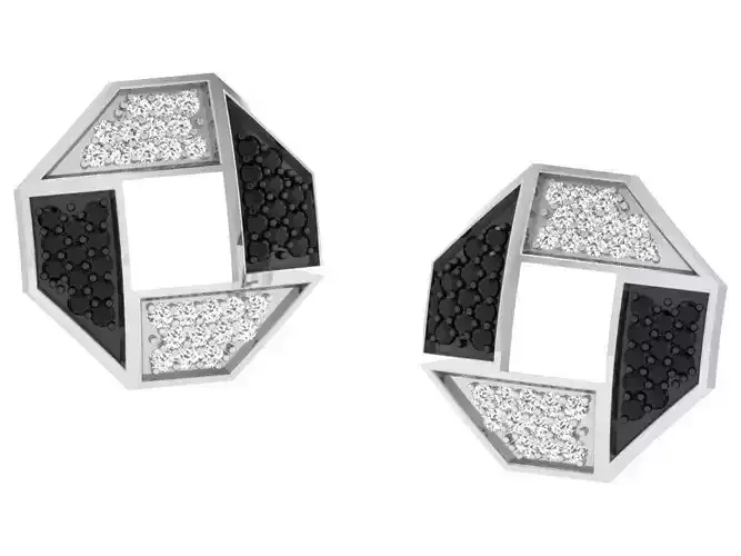 Octagon Shaped Ear Studs With Gems 